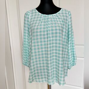LC Lauren Conrad Aqua Checkered Blouse